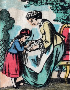 Aktiviteterne for piger fra gode familier: læsetime - Epinalt billede - 1800-tallet (gravering) af French School