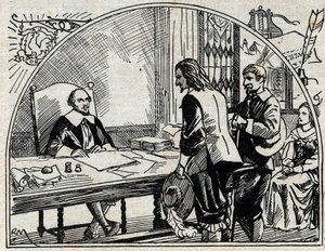 Adressekontoret for Theophraste Renaudot (1586-1653), fransk læge og journalist, grundlægger af Gazette de France. Anonym gravering fra 1930. af French School
