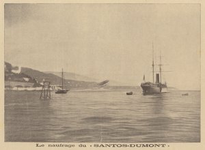 Alberto Santos-Dumonts luftskib styrter ned i Middelhavet (litografi) af French School