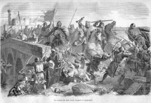 Die Armeen von Saint Louis verwüsten das Languedoc im 13. Jahrhundert - Gravur in „Geschichte der Päpste“ (...) Verbrechen der Königin, Könige und Kaiser durch die Jahrhunderte“ von Maurice Lachatre