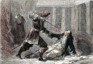 Mordet på markis Gianrinaldo Monaldeschi, elsker af dronning Christina af Sverige (1626-1689) på slottet Fontainebleau af French School