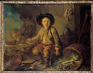 Morgenmaden til den franske skoles lille Savoyard-maleri. Omkring 1750-1780. Svag. 0,59x0,73 m. af French School