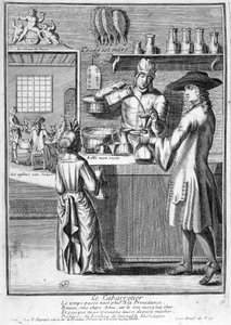 Cabaretieren forbereder vinkaraffen - gravering af French School