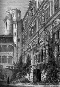 Slottet i Heidelberg i Tyskland, hjemsted for en af de mest berømte universelle i Europa i det 19. århundrede. Indgravering i den berømte dagbog "" La jeunesse"" af French School