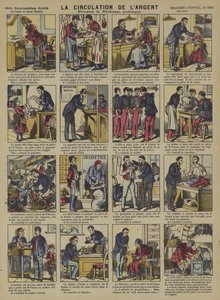 Pengenes cirkulation (farve litho) af French School
