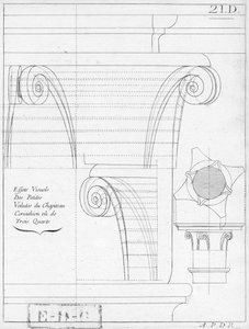 Den korintiske hovedstad, illustration fra en bog om geometri, det 18. eller 19. århundrede, udgivet Avec Privilege du Roy et E.. du Gouvernement af French School