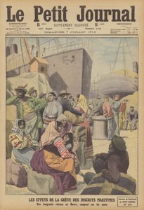 Virkningerne af søfartsstrejken i Frankrig (farve litho) af French School
