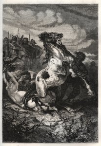 Henrettelsen af ​​Brunhilda af Austrasia af Chlothar II, 613 - Brunehauts (eller Brunehildes) død beordret af Clotaire (Clothaire) II (613). gravering af French School