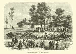 Halvkuglerne i Magdebourg (gravering) af French School