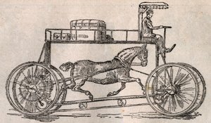 Hippocyklen: opfindelse til "hestebevarelse" som transportmiddel efter ankomsten af biler og cykler. Indgravering i "" Le Pelerin"" af 9. august af French School