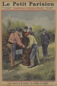 Højtiden for Frankrigs præsident Fallieres: druehøsten i hans hjem i landsbyen Loupillon (farve litho) af French School