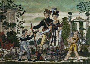 Jægerne vender tilbage, plade 4, begyndelsen af det 19. århundrede (farvegravering) af French School