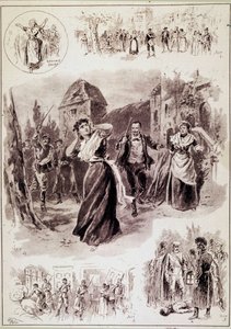 Hovedillustrationen skildrer scenen: ”En tåre blev hørt, separate slag fulgte. Francoise, ophidset af en rysten, havde båret sine hænder til sine ører.”” til “L