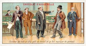 Manden, der drikker, har ikke længere lyst til arbejde og bliver afskediget (chromolitho) af French School