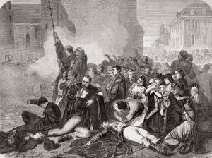 The massacre of civilians in Castle Square, Warsaw, on April 8th, 1861 by Russian infantry and cavalry, from "L" Univers Illustré ", 1866dani af French School