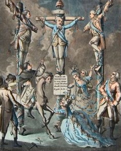 Den nye calvarie, Louis XVI sat på korset ved oprør - 2. og 3. Monsieur (Louis Stanislas Xavier, greve af Provence (1755-1824), Louis XVIII) og greven af Artois (Charles Philippe (1757-1836) Charles X), kongens brødre, lænede sig efter dekreterne o af French School
