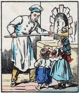 Konditoren. Indgravering i "" La chanson des metier"". Epinal billeddannelse, slutningen af det 19. århundrede. Privat samling af French School