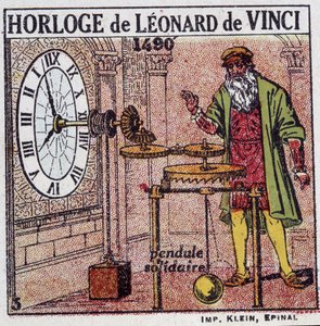 Det pendulære ur af Leonardo da Vinci (Leonardo da Vinci) (1452 - 1519) (pendul i 1490) - i "" Energi"" af Henri Arnould, red. Quillet, Paris, 20. århundrede af French School