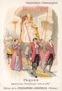 Paven bliver båret for at give sin traditionelle påskevelsignelse (chromolitho) af French School