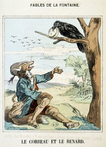Korppi ja kettu - La Fontainen "" Fables -kirjassa". af French School