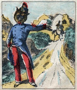 Den syge løve og ræven. Fabler af Jean de La Fontaine (1621-95). Epinal billeddannelse fra slutningen af det 19. århundrede. af French School