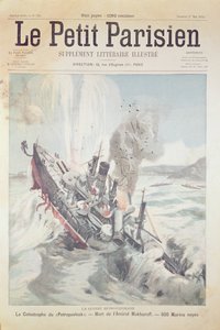 Forliset af det russiske flagskib Petropavlovsk den 13. april, 1904, forsideillustration af Le Petit Parisien, 1. maj, 1904 af French School