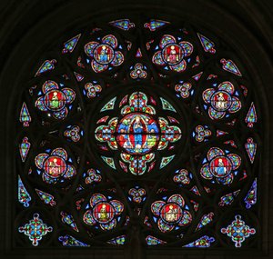 Sydrosenvinduet med Jomfru Marias himmelfart. (moderne glas; stenværk C15 og C20) af French School