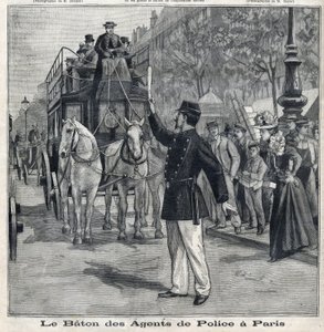 Stokken af politibetjente i Paris til at regulere trafikken i hovedstadens gader i "Le Petit Parisien" af French School
