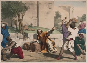 Steningen af St. Stephen, illustration fra en katekismus LHistoire Sainte, udgivet af Charles Delagrave, Paris, slutningen af det 19. århundrede af French School