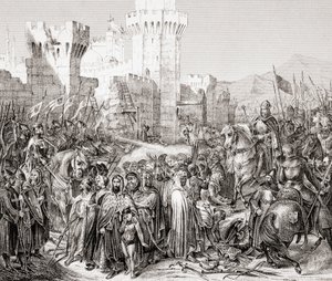Overgivelsen af Acre til Philip II af Frankrig, kaldet Philip Augustus, under det tredje korstog, fra L