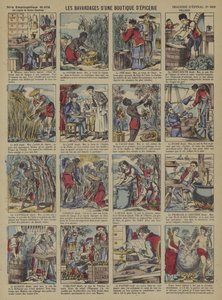 Fortællingerne om produkterne i en købmandsbutik (farve litho) af French School