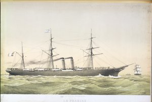 Den transatlantiske padleline Le Pereire krydser fra Le Havre til New York, ca. 1860 af French School