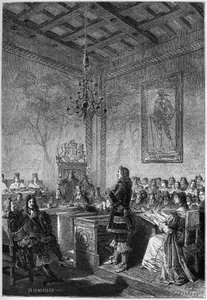 Retssagen mod Lord William Russell (1639-1683) - gravering fra "The History of England, from the earlyst times" af Francois Guizot 1877 af French School