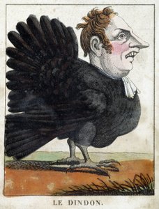 Kalkunen i karikatur, studie af karakter "flygtig karakter" sd. 19., populært billedsprog. af French School