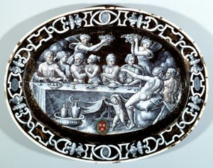 Bryllupsfesten af Psyche Oval Plat i emalje malet på kobber fra den franske skole. 1560 Paris, Musée du Louvre af French School