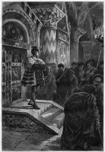 Teaterrepræsentation: "" Hernani"" af Victor Hugo (1802-1885), akt IV scene 4. Paris, Comedie Francaise af French School