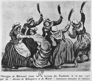 Theroigne de Mericourt pisket af en gruppe parisiske jakobinske kvinder, 16. maj 1793 (wc på papir) af French School