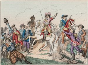 Trediveårskrig (1618-1648): Prins Louis II af Bourbon Conde (Bourbon-Conde), kendt som Grand Conde (1621-1686), hertugen af Enghien, hilser liget af greven af Fontaine i slaget ved Rocroi (Rocroy) mod spanierne, 19. maj af French School