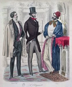 Three Elegant Young Men, december 1848 (farvegravering) af French School