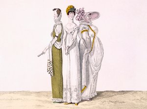 Three Parisian Graces, plade 16 fra le Bon Genre, ca. 1810 (farvegravering) af French School