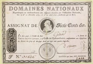 Tre hundrede livre seddel, 1790 (blæk på papir) af French School