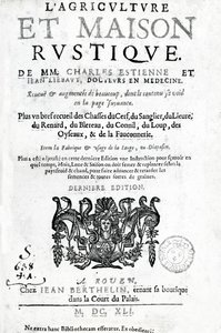 Titelside af LAgriculture et Maison Rustique, af Charles Estienne, udgave udgivet 1641 (bogtryk og gravering) af French School