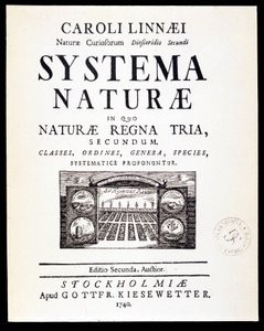 Titelblad "" Naturlige systemer"" af Linnaeus af French School