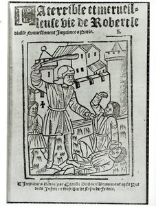 Titelside fra The Terrible and Wonderful Life of Robert the Devil, udgivet af Claude Blihart i 1563 af French School