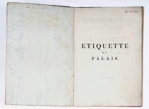 Titelside på Etiquette du Palais, Lucca, 1805 (trykt papir) af French School