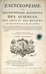 Titelside af første bind af Encyclopedia af Denis Diderot og Jean le Rond dAlembert, 1751 af French School