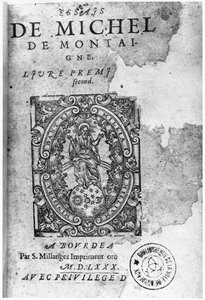 Titelblad for den første udgave af Essais af Michel de Montaigne (1533-92) 1580 af French School