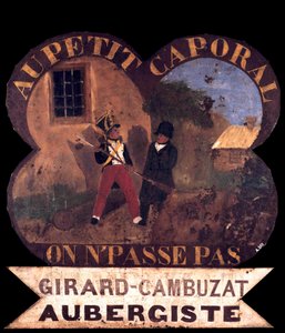 Tole kro skilt "" Til den lille korporal""" 1850 om med Napoleon I. Øen Aix, Napoleons museum af French School