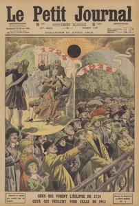 Totale solformørkelser i 1724 og 1912 (farve litho) af French School