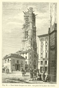 Tour Saint-Jacques i 1830, set fra Place du Cloitre af French School
